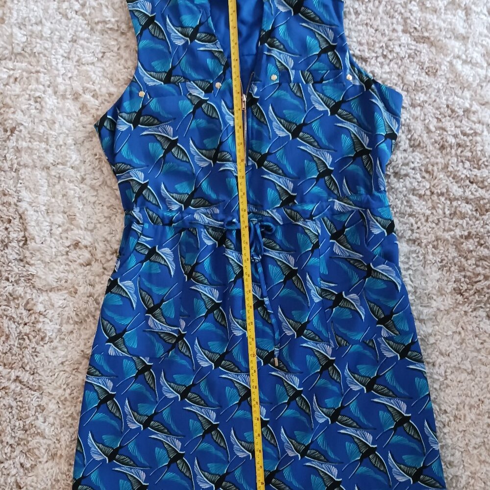 APT. 9 Dress Cinch Tie Waist Sleeveless Women's Medium Blue Pattern Birds Pocket - Picture 9 of 9